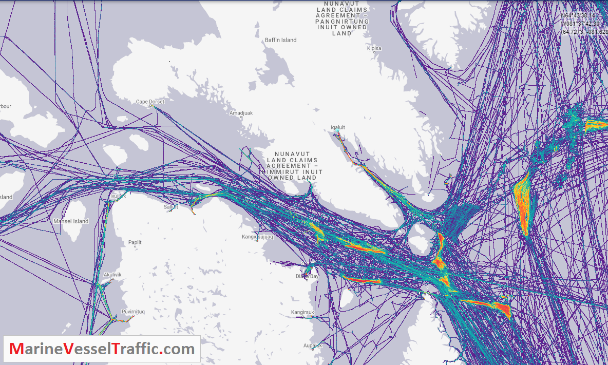 Live Marine Traffic, Density Map and Current Position of ships in HUDSON STRAIT